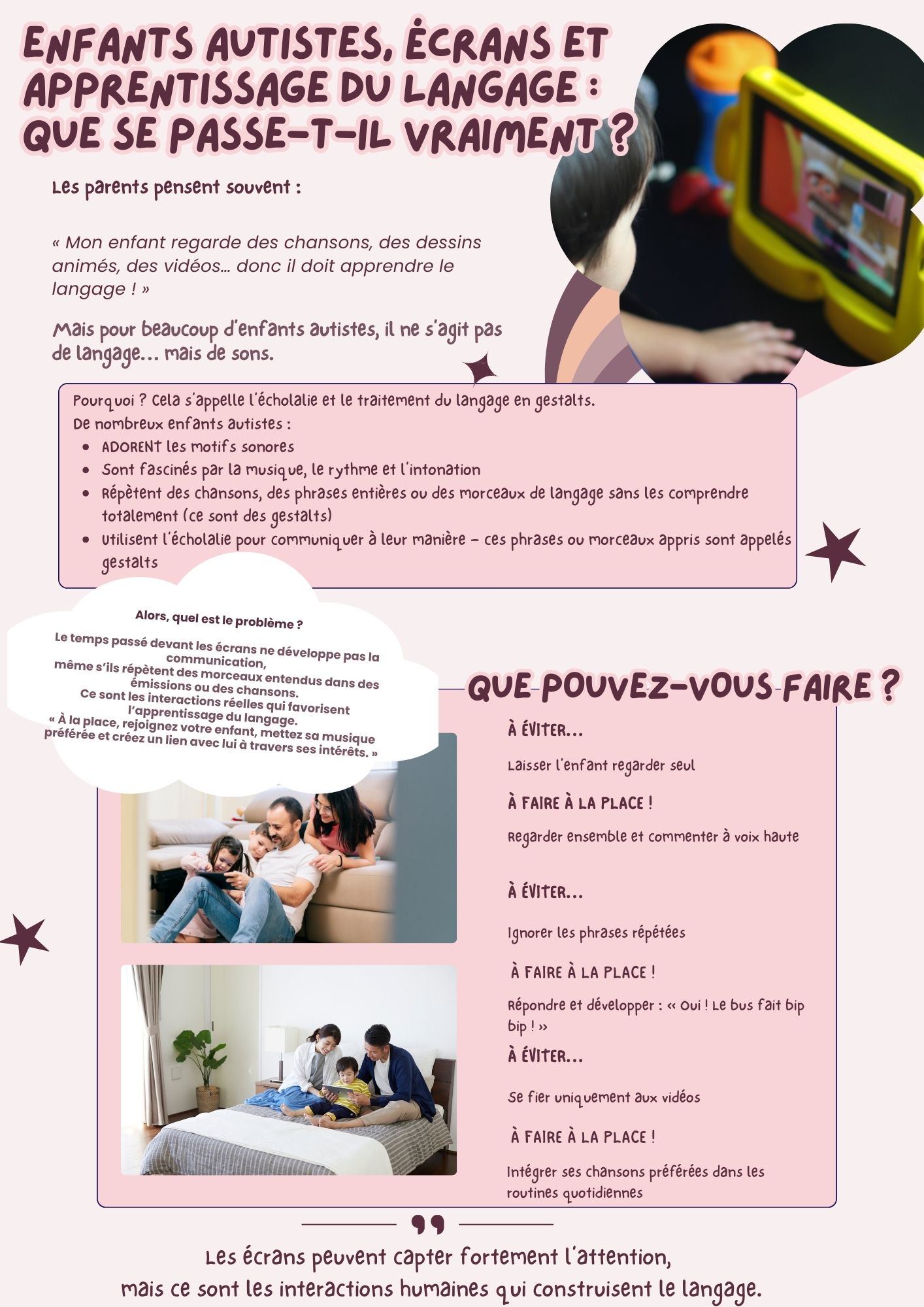 Autisme, les écrans et apprendre à parler